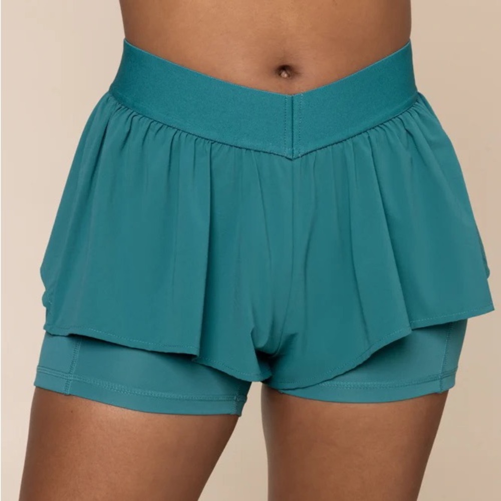 NWOT Popflex Teal Ruffle Shorts